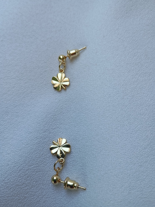 Cercei "Norocel la purtator" trifoi cu patru foi placati cu aur 18K [2]