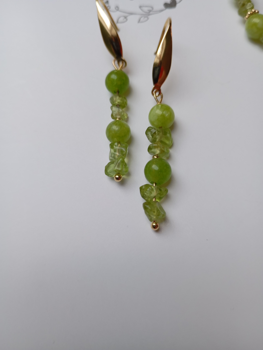 Set bijuterii cu Peridot verde primavara si margele placate cu aur 18K [3]