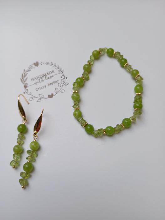 Set bijuterii cu Peridot verde primavara si margele placate cu aur 18K [4]