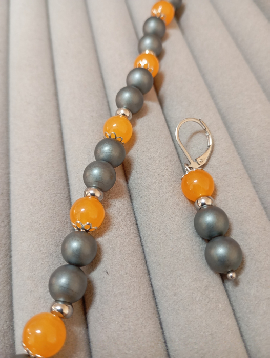 Set bratara si cercei Jad galben si Hematit [2]