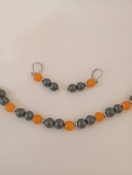 Set bratara si cercei Jad galben si Hematit [3]