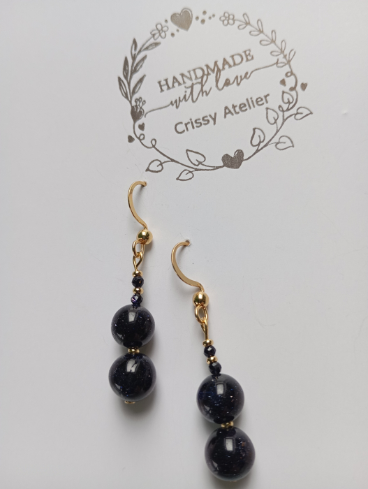 Set colier si cercei cu Piatra Soarelui si tortite placate cu aur 18K [5]