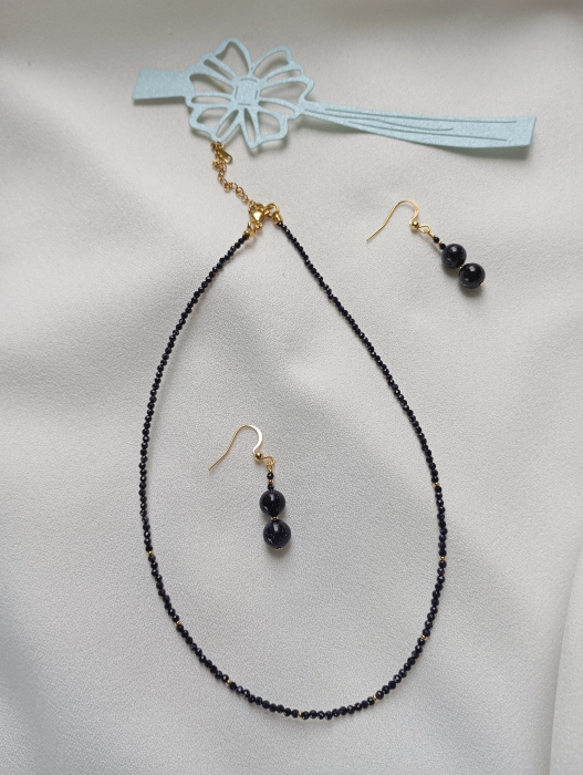 Set colier si cercei cu Piatra Soarelui si tortite placate cu aur 18K [8]