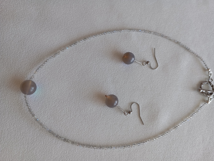 Set colier și cercei Labradorit natural 10mm, 40cm, 3cm, piatră semiprețioasă, inoxidabil [2]