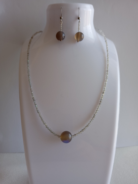 Set colier și cercei Labradorit natural 10mm, 40cm, 3cm, piatră semiprețioasă, inoxidabil [4]