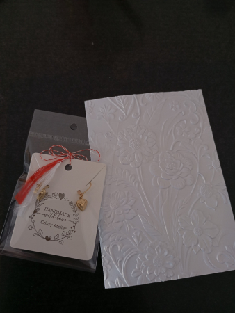 Bijuterii - Martisor special! -set felicitare si cercei inimioara placati cu aur 18K