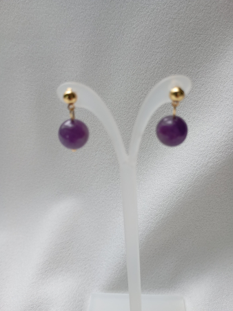 Bijuterii - Cercei cu Ametist sferic si tortita bumb placata cu aur 18K