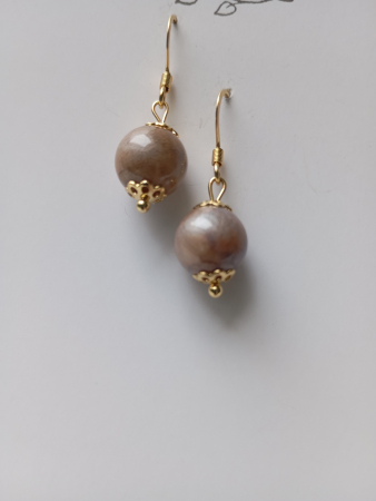 Bijuterii - Cercei Ochi de Pisica caffe latte cu tortite placate cu aur