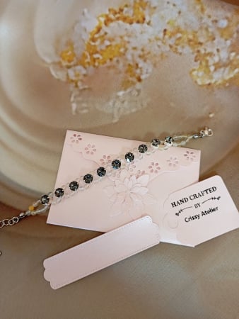 Bijuterii - Bratara Swarovski chaton montee Black Diamond si margele Topaz