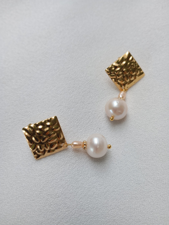 Bijuterii - Cercei 2 Perle si tortite futuriste plavate cuvaur 18K