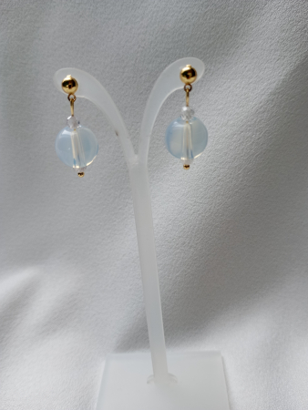 Bijuterii placate cu aur - Cercei cu Opalit 12mm si tortita placata cu aur 18K