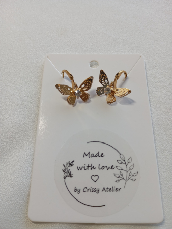 Bijuterii placate cu aur - Cercei Fluturas cu stras placati cu aur 18K