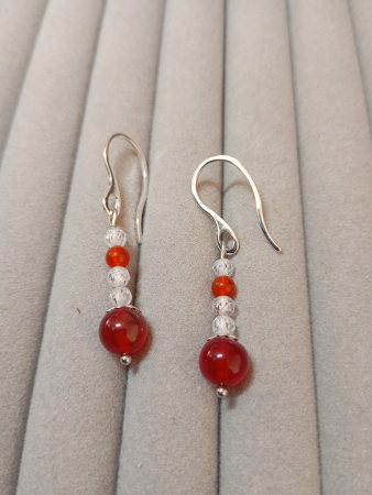 Bijuterii pietre semipretioase si otel inoxidabil - Cercei "Passion!"cu Carneol rosu aprins