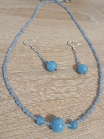 Bijuterii pietre semipretioase si otel inoxidabil - Set bijuterii Acvamarine colier si cercei