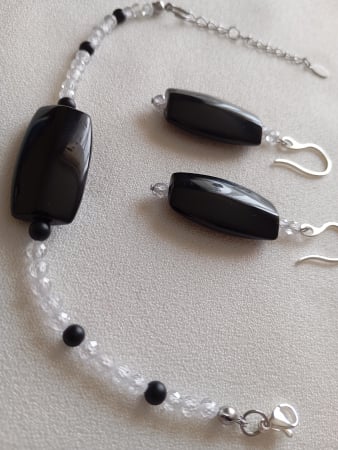 Bijuterii pietre semipretioase si otel inoxidabil - Set bratara si cercei Onix 3 cm*1.5 cm*0.5 cm