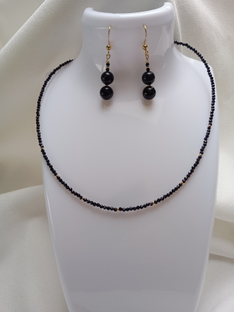 Bijuterii - Set colier si cercei cu Piatra Soarelui si tortite placate cu aur 18K