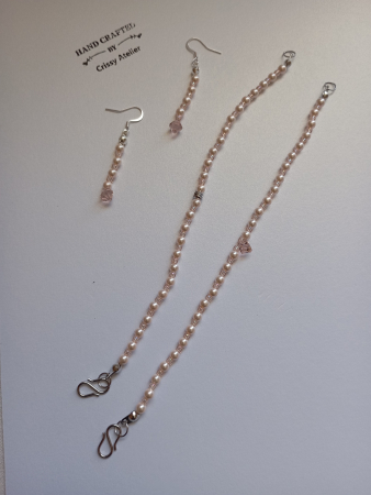 Bijuterii pietre semipretioase si otel inoxidabil - Set perlute sintetice si cristal Swarovski