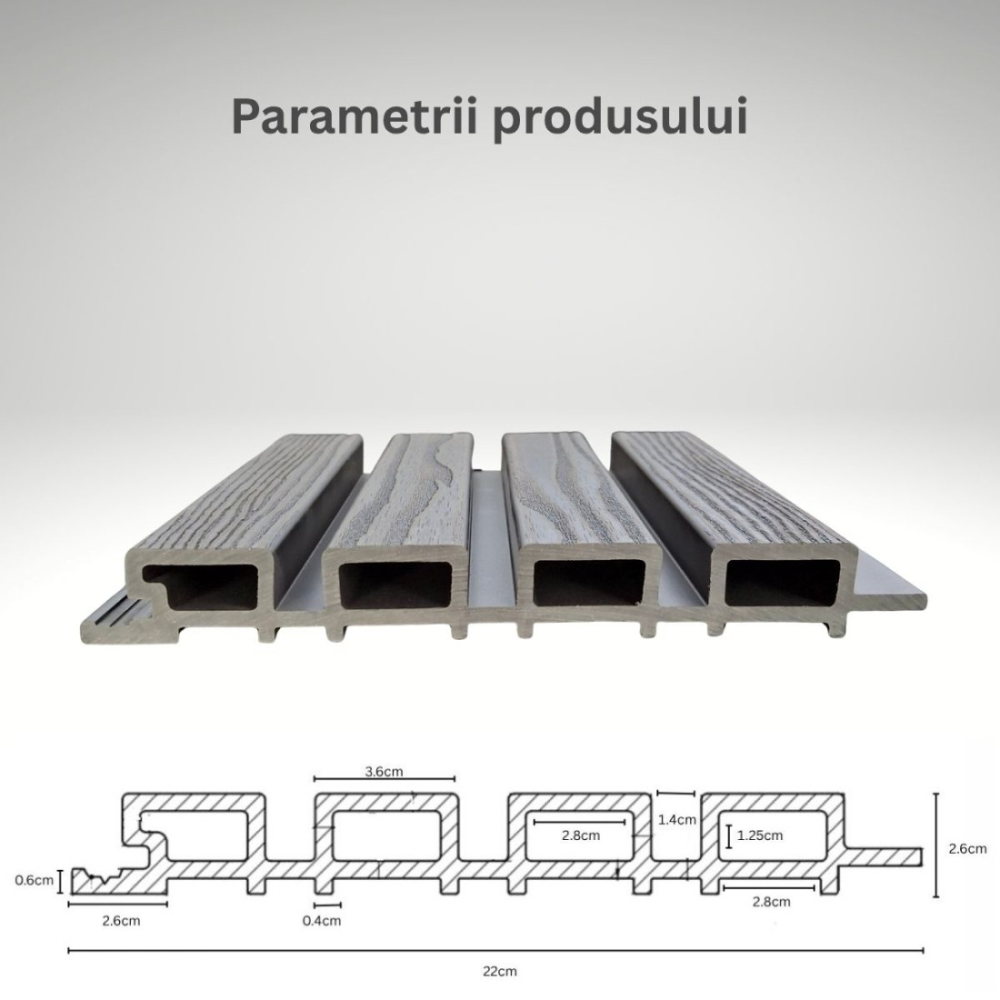 Lambriu Exterior WPC D7490, Nuc natural, 2800 mm x 220 mm x 26 mm, 6 buc./pachet [3]