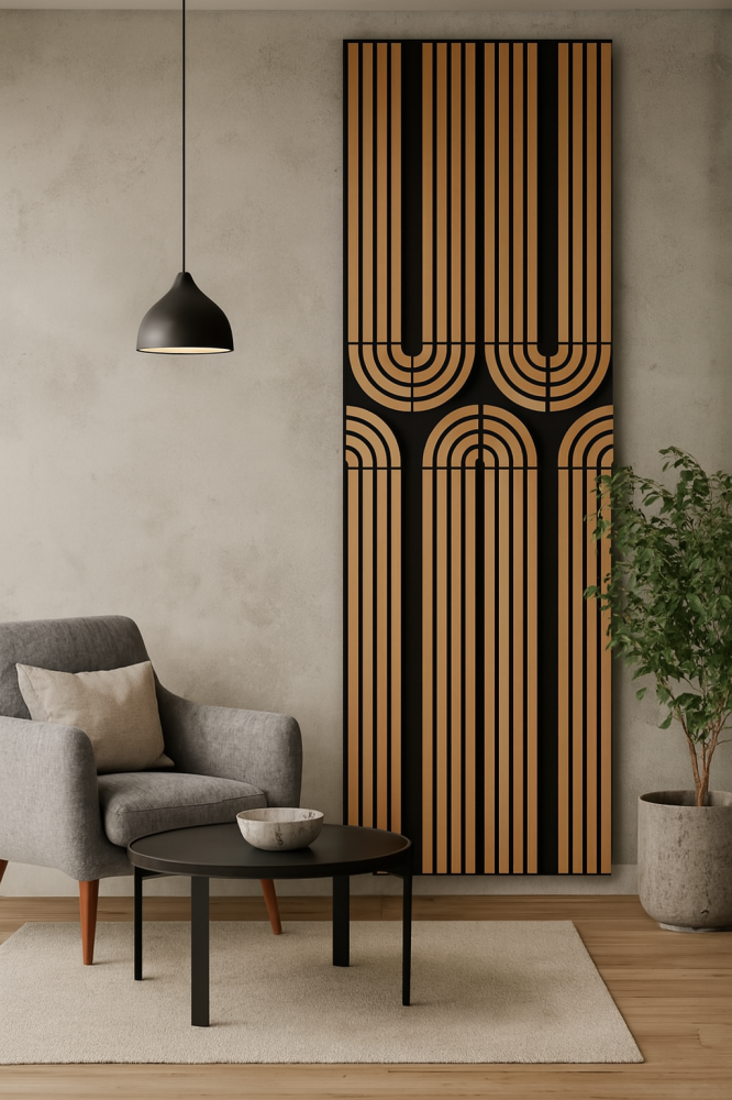 Panou acustic lamelar Art Deco din MDF pe fetru, 2400 x 600 x 21 mm, Tec [4]