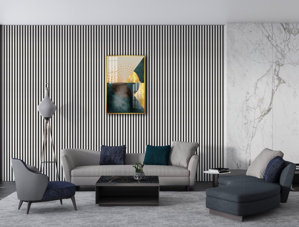 Panou acustic lamelar din MDF pe fetru, 2400 x 600 x 21 mm, Alb [6]