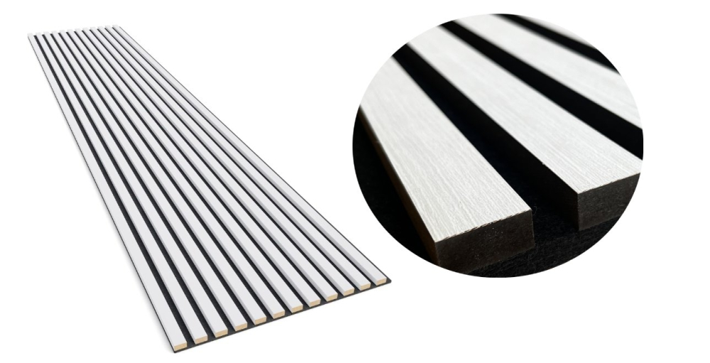 Panou acustic lamelar din MDF pe fetru, 2400 x 600 x 21 mm, Alb [2]