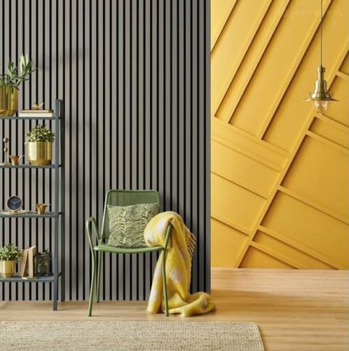 Panou acustic lamelar din MDF pe fetru, 2400 x 600 x 21 mm, Gri [2]