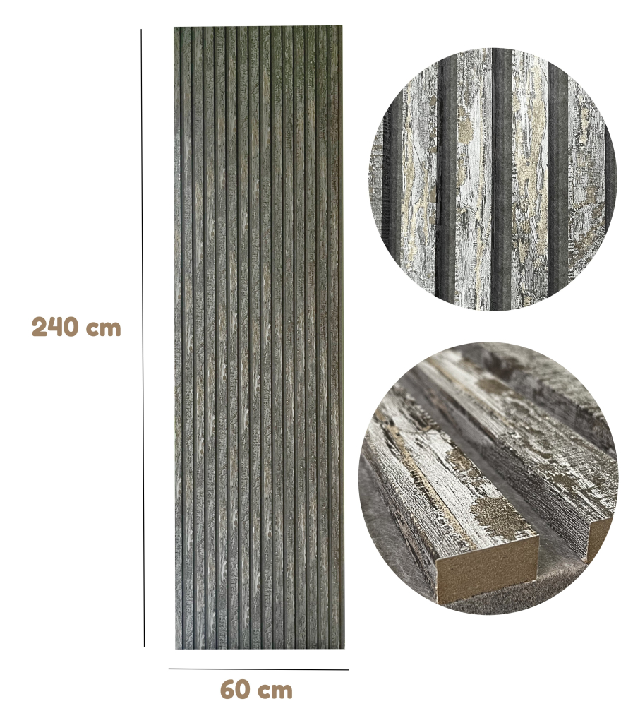 Panou acustic lamelar din MDF pe fetru, 2400 x 600 x 21 mm, Lemn antichizat [6]