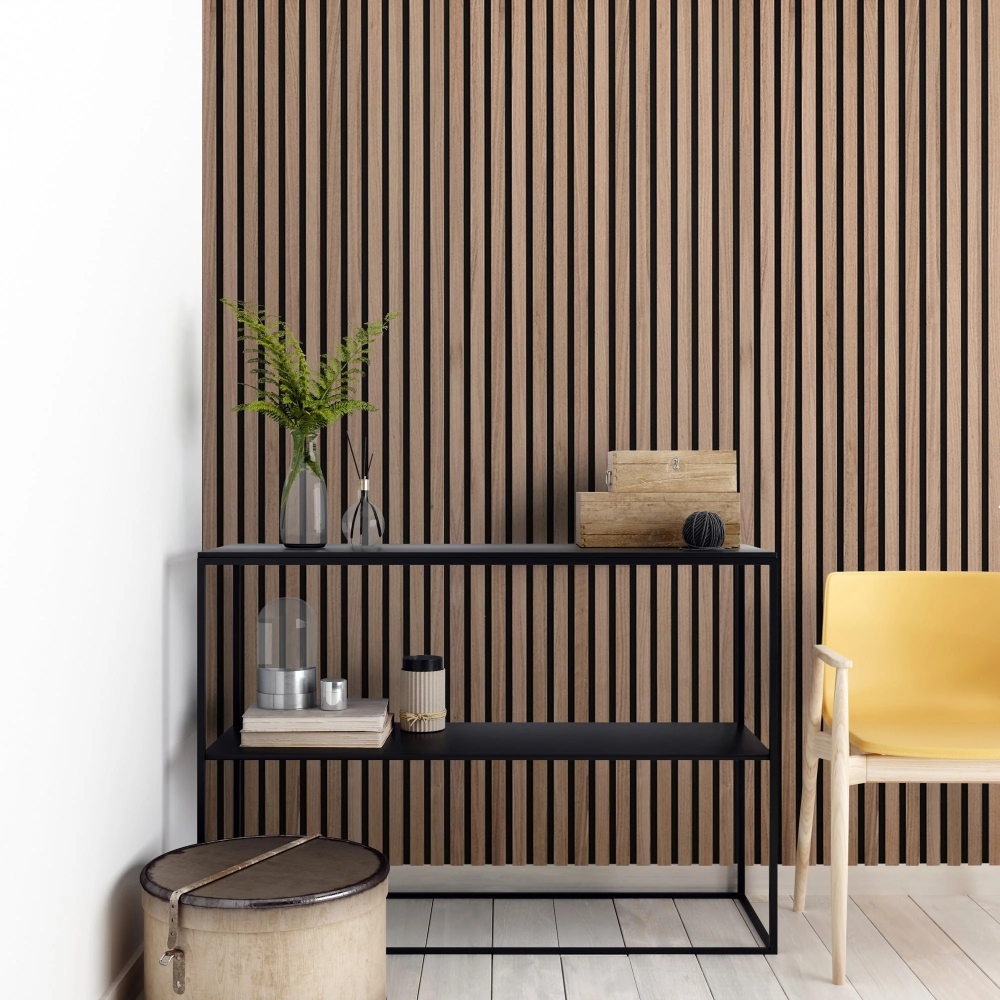 Panou acustic lamelar din MDF pe fetru, 2400 x 600 x 21 mm, Nuc [3]