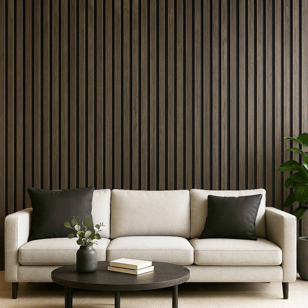 Panou acustic lamelar din MDF pe fetru, 2400 x 600 x 21 mm, Nuc închis [4]