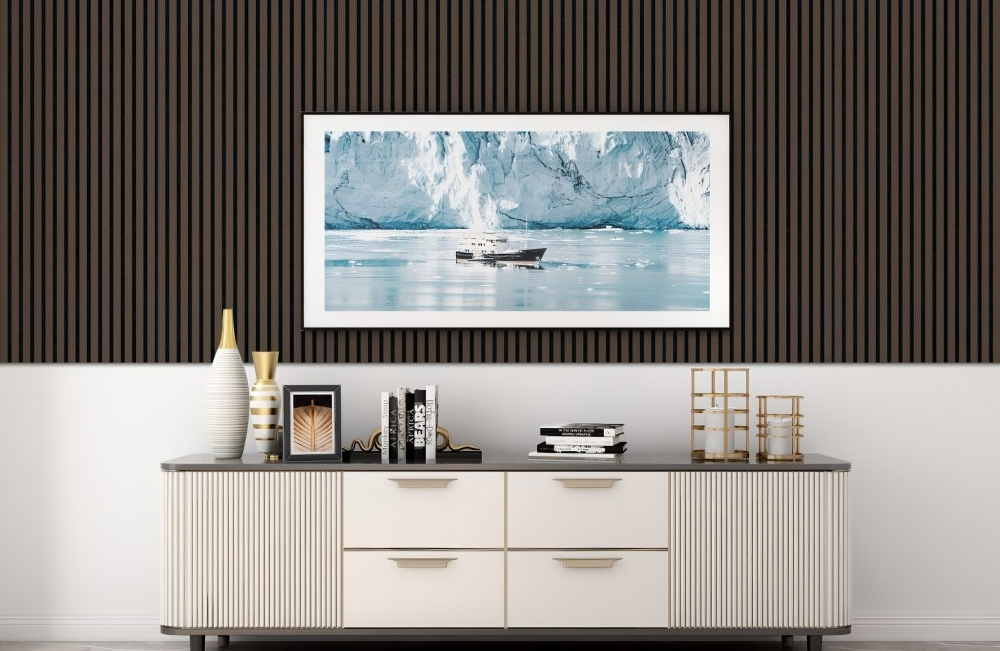 Panou acustic lamelar din MDF pe fetru, 2400 x 600 x 21 mm, Nuc închis [9]