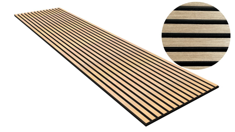 Panou acustic lamelar din MDF pe fetru, 2400 x 600 x 21 mm, Stejar [2]