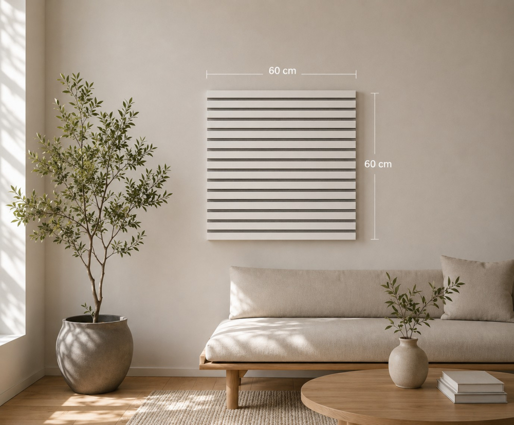Panou acustic lamelar din MDF pe fetru, 600 x 600 x 21 mm, Alb cu fetru gri [7]