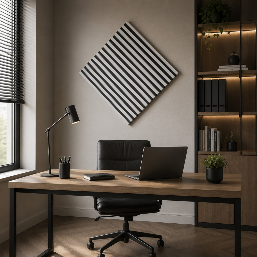 Panou acustic lamelar din MDF pe fetru, 600 x 600 x 21 mm, Alb cu fetru gri [6]