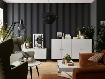 Panou decorativ 3D interior VOX Linerio, decor Antracit - 5,17 mp/cutie (16 bucăți), 2650×122×12 mm, Polistiren Extrudat XPS [1]