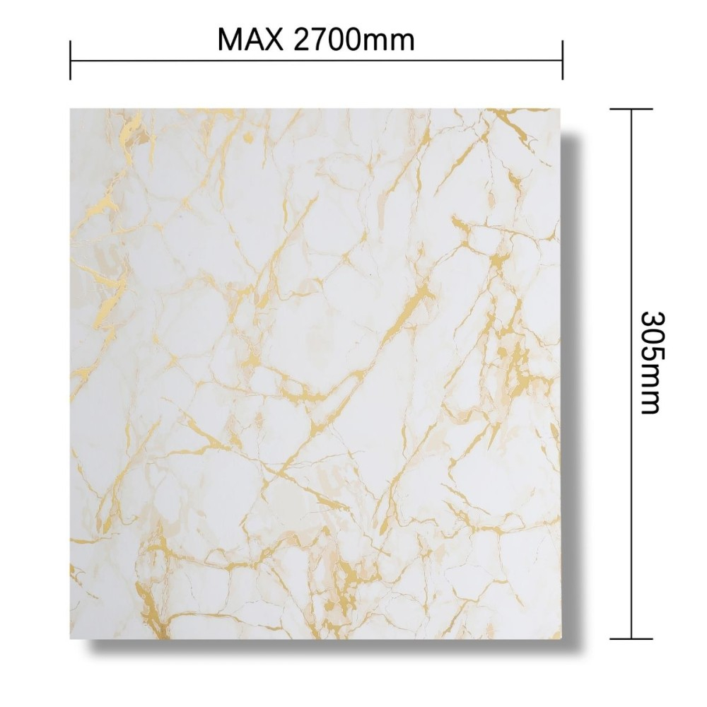 Panou decorativ, lamelar, polimer rigid, D7613, 270x30.5x0.45cm, Alb/Auriu [3]