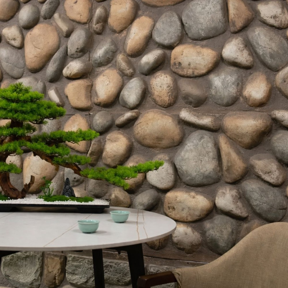 Panou decorativ PU 3D D7600, efect piatra naturala, ultrausor 1.78 kg, 1200x600x60 mm, interior-exterior, Bej [3]