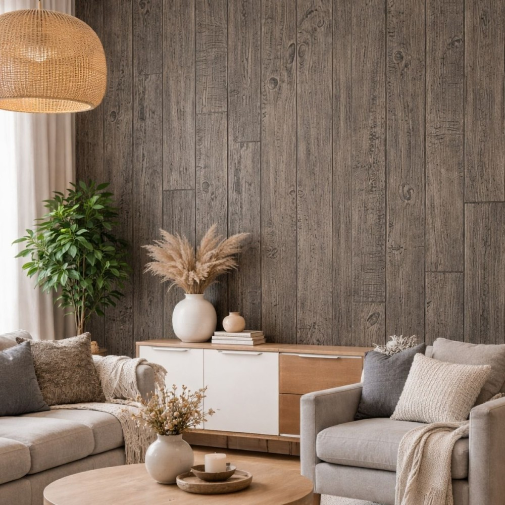 Panou decorativ PU 3D D7589, imitatie lemn, ultrausor 1.48 kg, 1200x600x20 mm, interior-exterior, Maro [3]