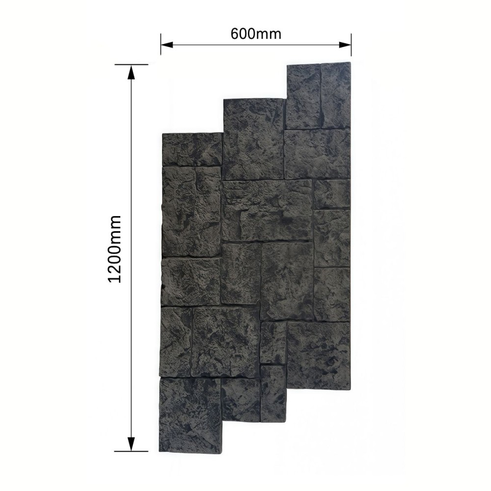 Panou decorativ PU 3D D7594, efect piatra naturala, ultrausor 1.3 kg, 1200x600x30 mm, interior-exterior, Gri antracit [2]