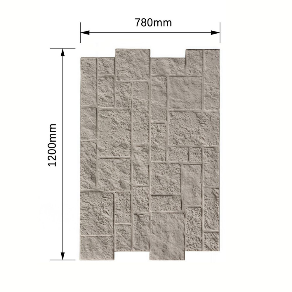 Panou decorativ PU 3D D7595, efect piatra naturala, ultrausor 1.7 kg, 1200x780x30 mm, interior-exterior, Bej deschis [2]