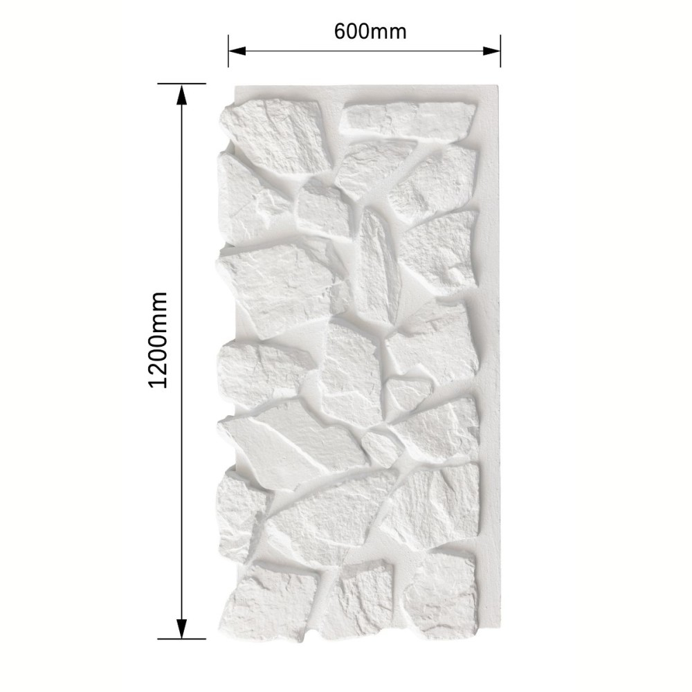 Panou decorativ PU 3D D7599, efect piatra naturala, ultrausor 1.48 kg, 1200x600x60 mm, interior-exterior, Alb [2]