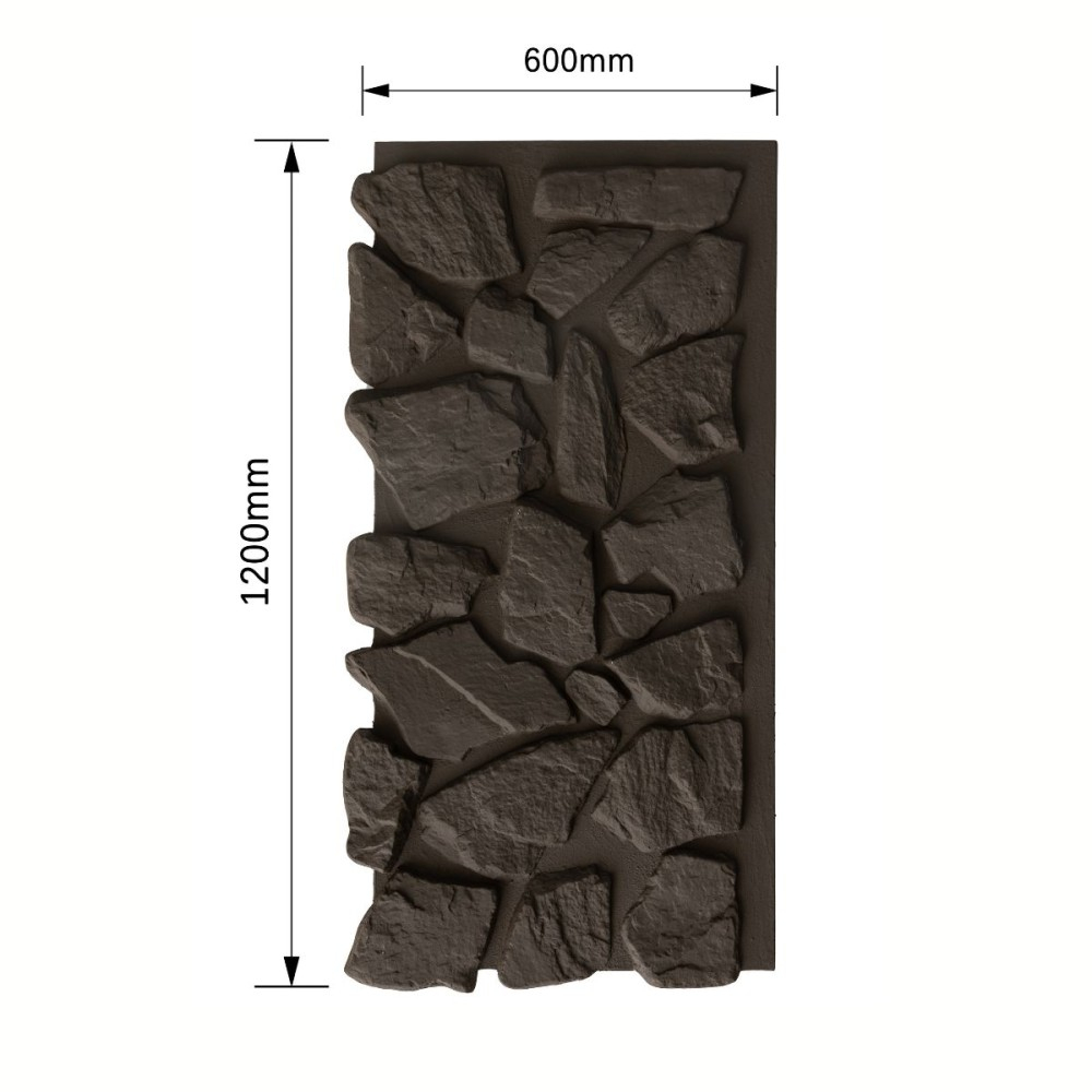 Panou decorativ PU 3D D7601, efect piatra naturala, ultrausor 1.78 kg, 1200x600x60 mm, interior-exterior, Negru [2]