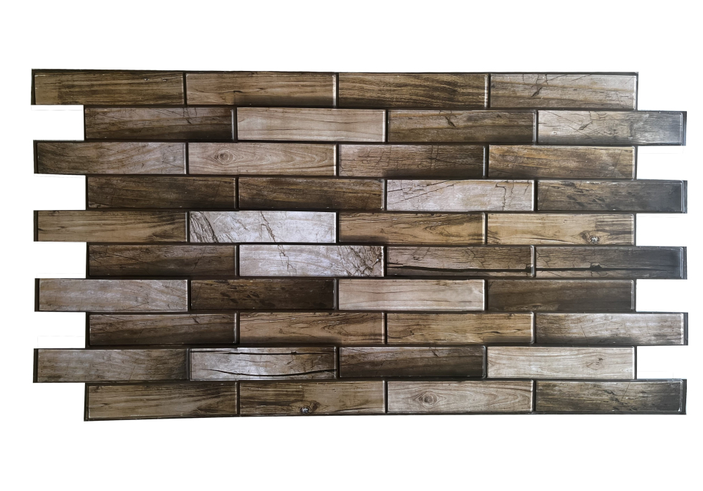 Panou decorativ PVC 3D pentru perete, 980 x 480 x 3 mm, decor Lemn rustic [2]