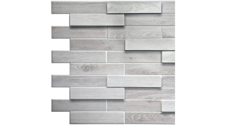 Panou decorativ PVC 3D pentru perete, 980 x 480 x 3 mm, decor Stejar alb [5]