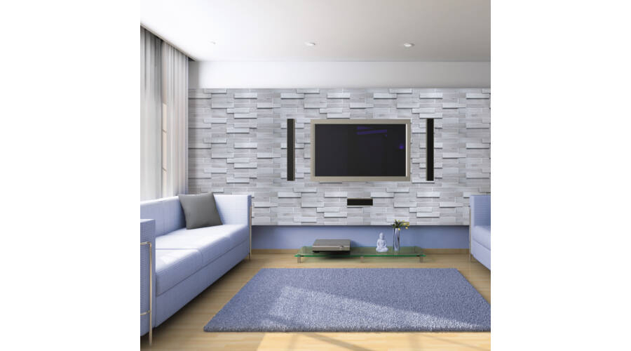 Panou decorativ PVC 3D pentru perete, 980 x 480 x 3 mm, decor Stejar alb [6]