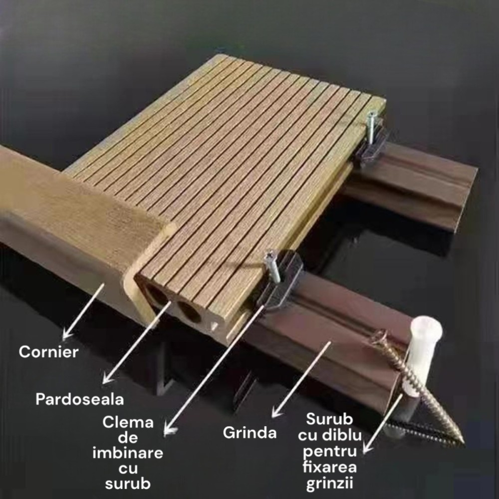 Pardoseala WPC Terasa D7489, antiderapanta, rezistenta UV si inghet, clasa trafic 23, 2800x140x23 mm, Cenusiu [13]