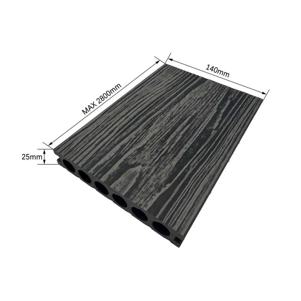 Pardoseala decking terasa WPC D7481, antiderapanta, rezistenta UV si inghet, clasa trafic 23, 2800x140x25 mm, Stejar gri [3]