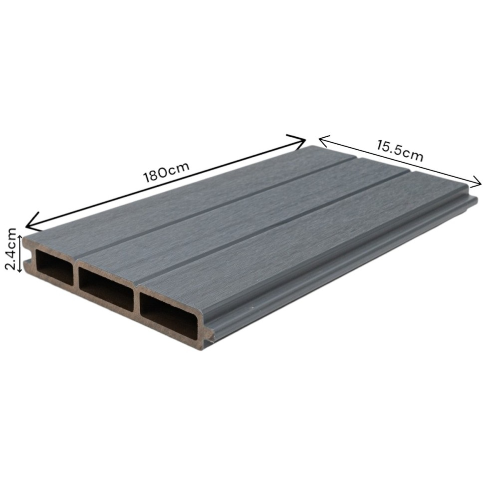 Profil gard WPC compozit lemn-plastic D6474, rezistent UV si inghet -40C/+60C, 1800x155x24 mm, Gri [14]