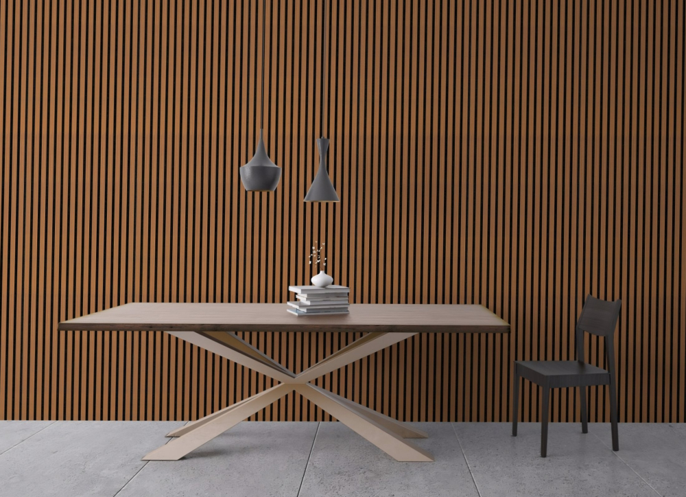 Set 4 buc - Panouri acustice lamelare din MDF pe fetru, Tec, 600 x 600 x 21 mm/bucată, total 1,44 m² [10]