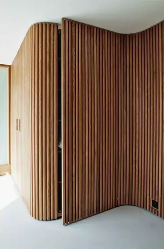 Set 4 buc - Panouri acustice lamelare flexibile din MDF pe fetru, Tec, 2400 x 600 x 8 mm/bucată, total 5,76 m² [5]
