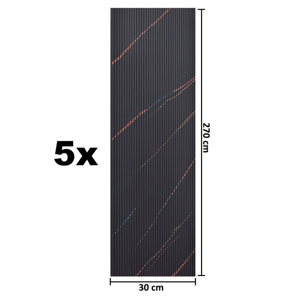 Set 5 panouri decorative, lamelar, polimer rigid, D5464, 270x30x0.5cm, Negru [5]